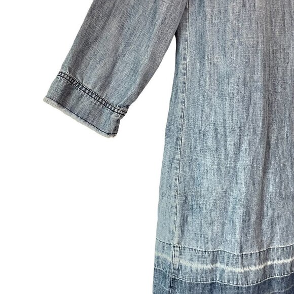 Michael Stars Linen Tencel Blend Chambray Tunic has Faux Lace-up Neckline Medium - Picture 3 of 8